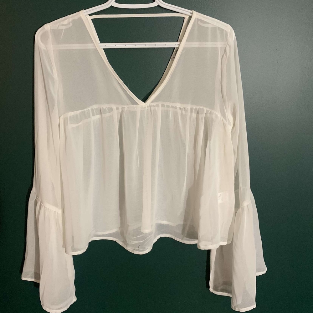Boho Sheer White Bell Sleeve Blouse